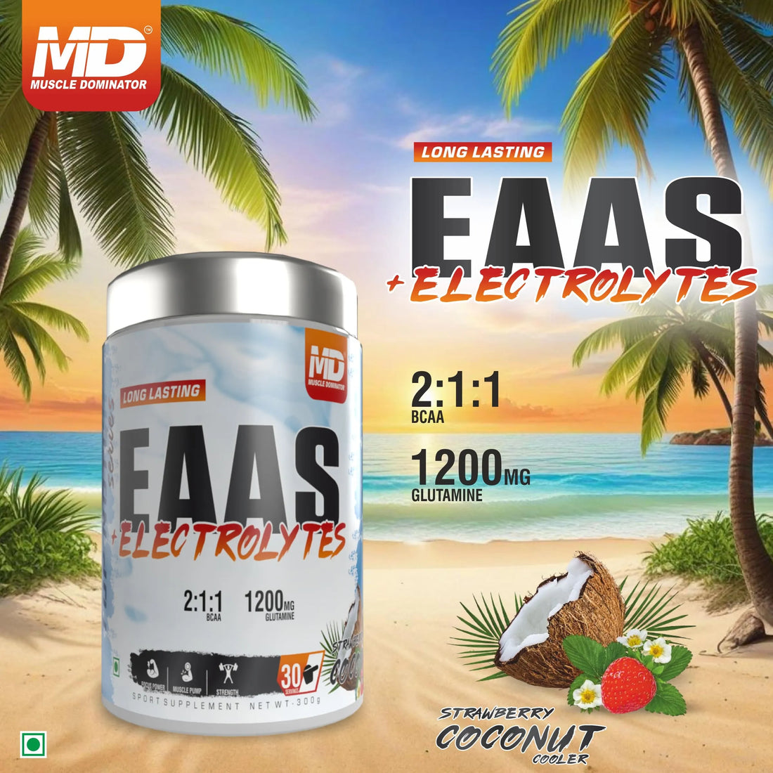 MD Long Lasting EAA + Electrolytes | 2:1:1 BCAA | 1.2g Glutamine | 30 Serving - Quenchlabz