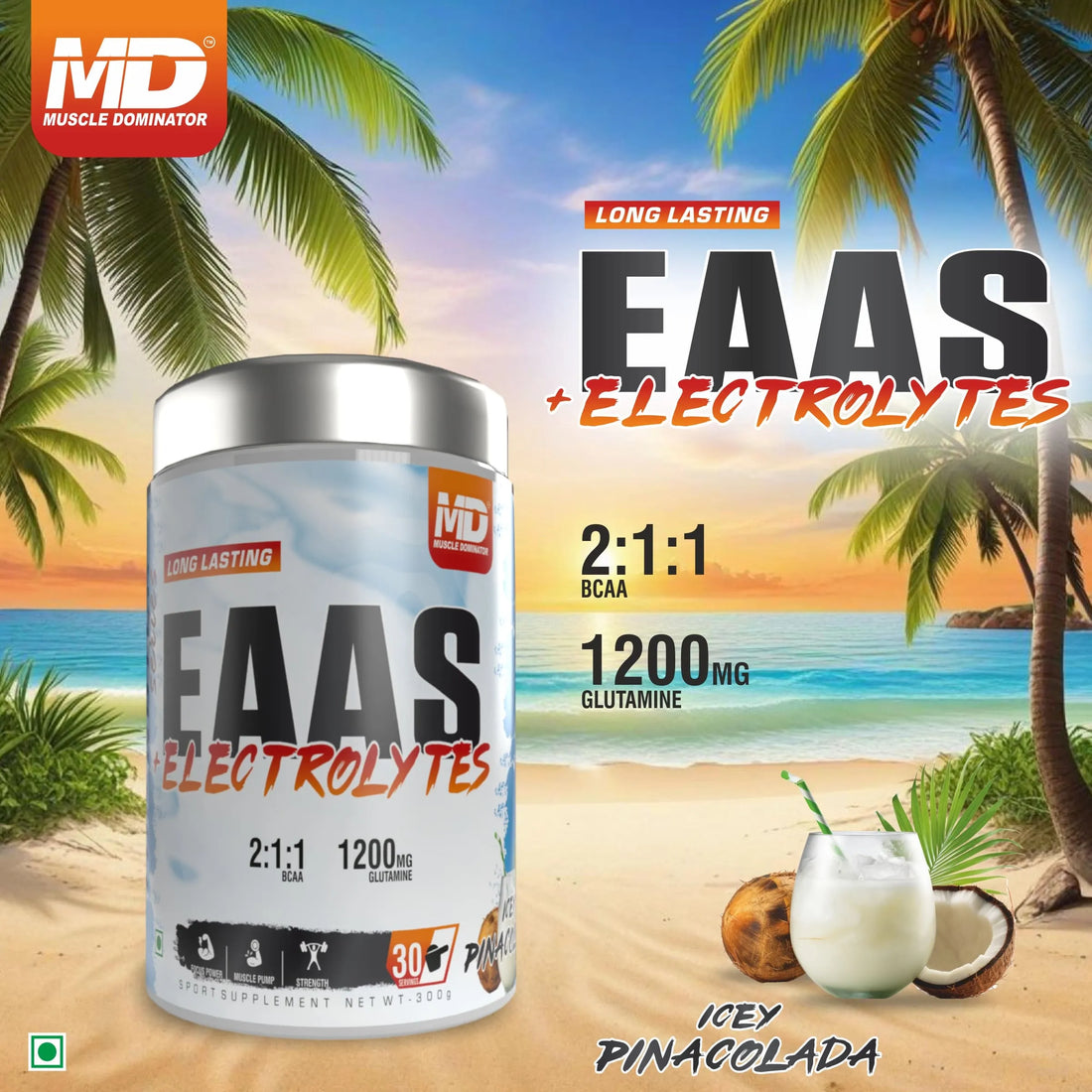 MD Long Lasting EAA + Electrolytes | 2:1:1 BCAA | 1.2g Glutamine | 30 Serving - Quenchlabz