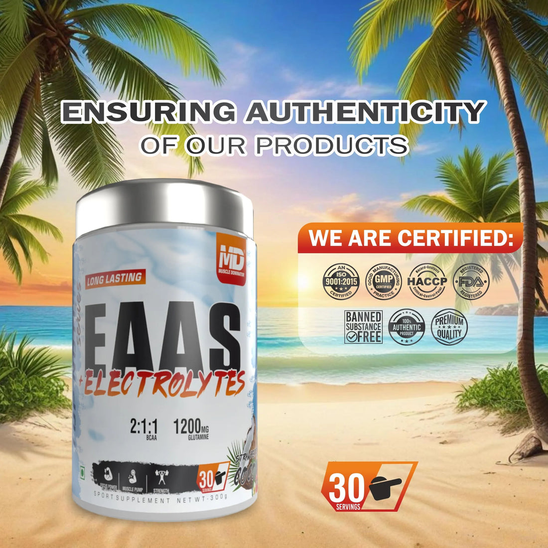 MD Long Lasting EAA + Electrolytes | 2:1:1 BCAA | 1.2g Glutamine | 30 Serving - Quenchlabz