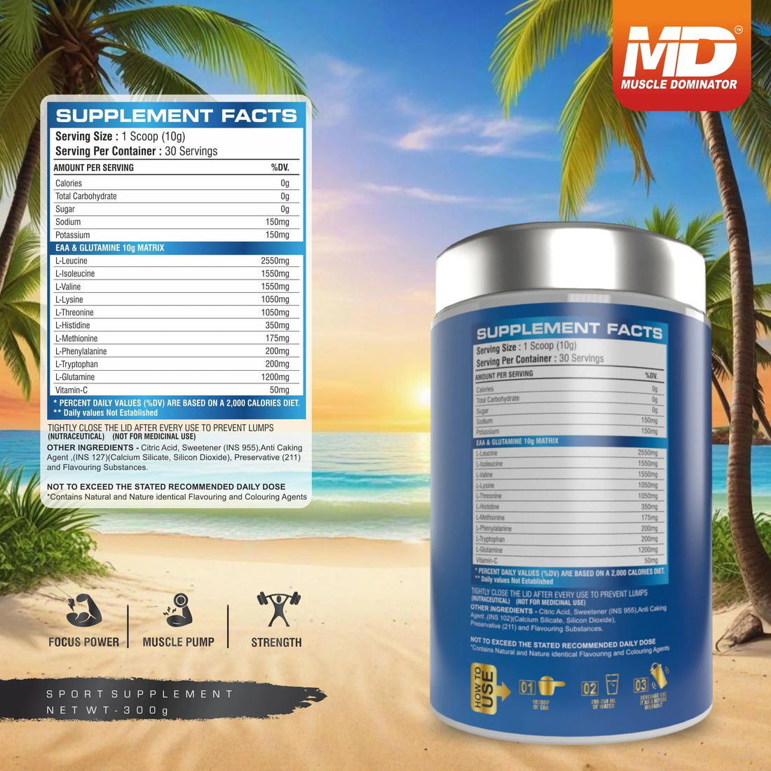 MD Long Lasting EAA + Electrolytes | 2:1:1 BCAA | 1.2g Glutamine | 30 Serving - Quenchlabz