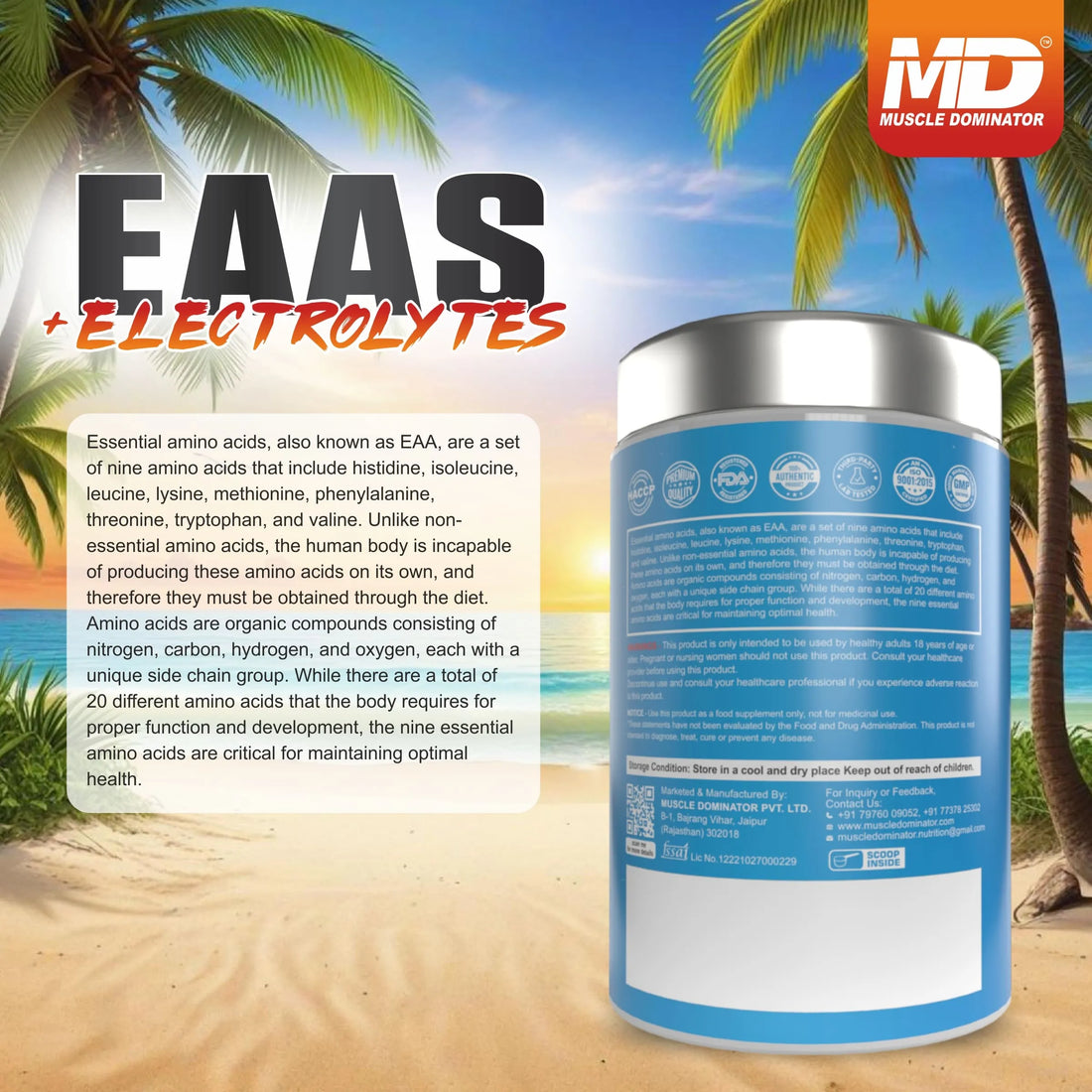 MD Long Lasting EAA + Electrolytes | 2:1:1 BCAA | 1.2g Glutamine | 30 Serving - Quenchlabz