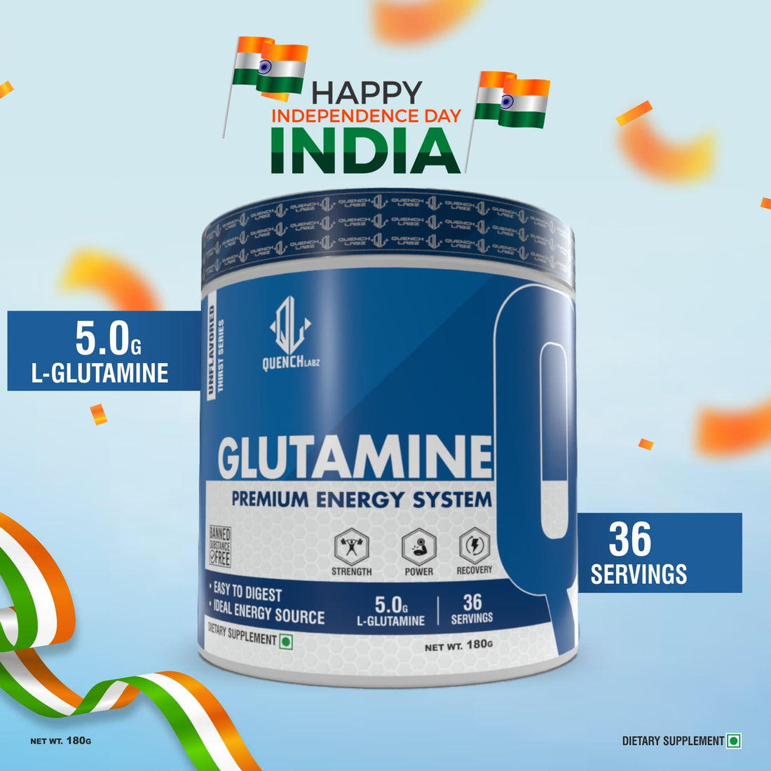 Glutamine 180 gm | Combo pack of 2 - Quenchlabz