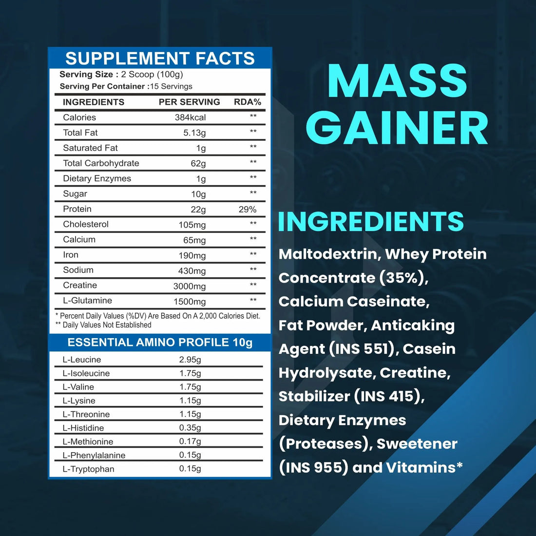 Mass Gainer 3 Kg + Mass Gain 60 capsules + Shaker 700 ml