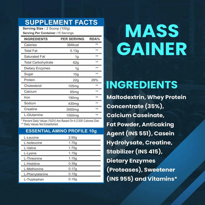 Mass Gainer 3 Kg + Mass Gain 60 capsules + Shaker 700 ml