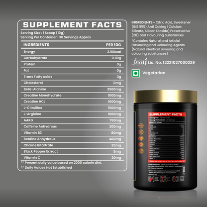 Black Series Pre-Workout | 3.5G Beta-Alanine | 1.25G Creatine