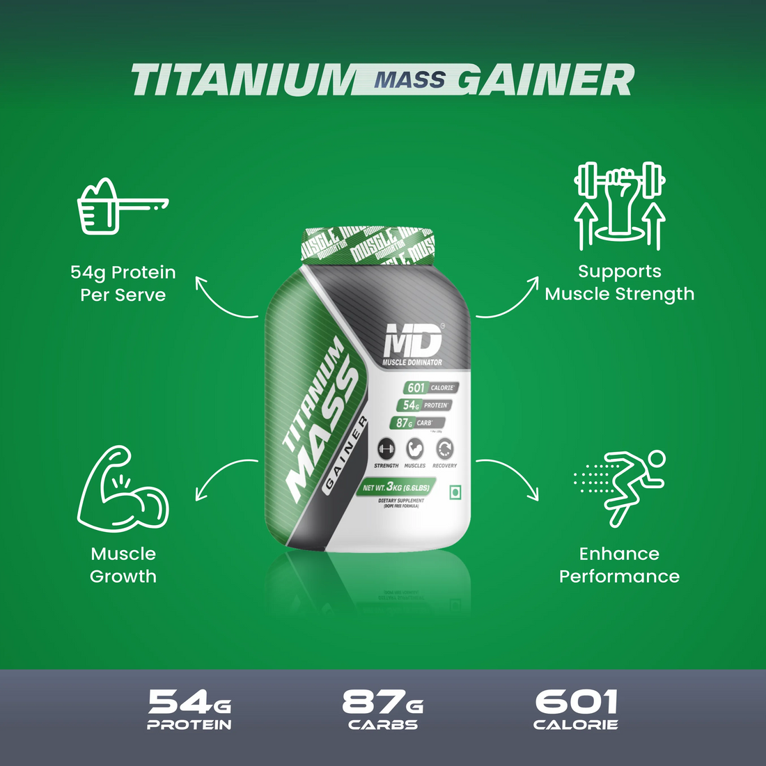 MD Titanium Mass Gainer | 54 G Protein | 87 G Carbs + Shaker