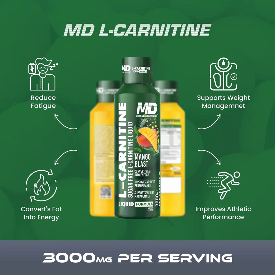 MD L-Carnitine Liquid | 3000 mg L-Carnitine  | 500 mg L-Arginine