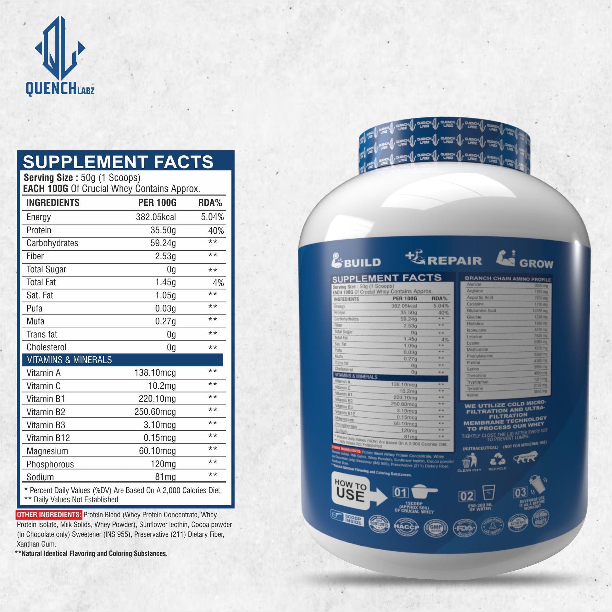 Crucial Whey Protein | Low Carb | 35.5 G Protein - Quenchlabz