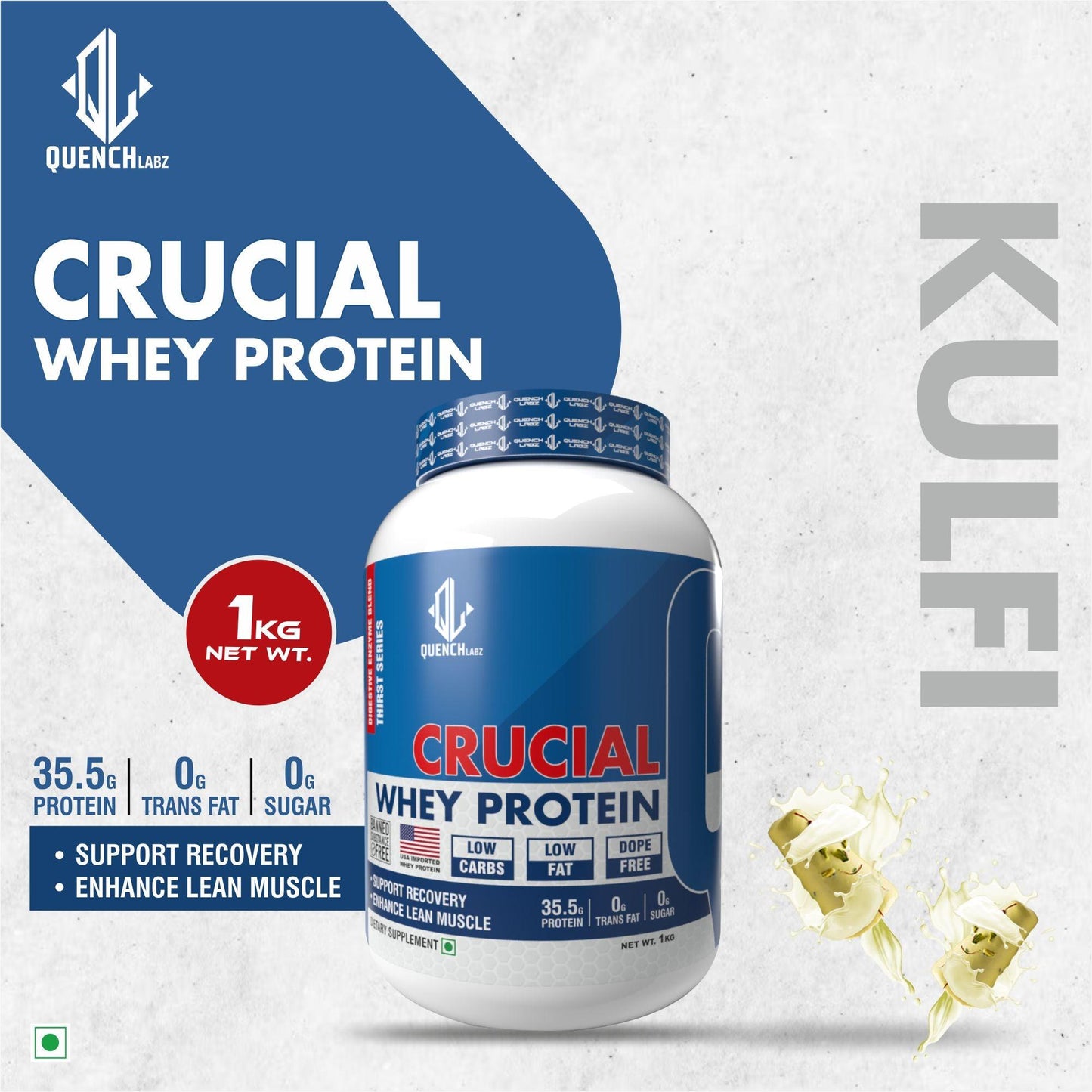 Crucial Whey Protein | Low Carb | 35.5 G Protein - Quenchlabz