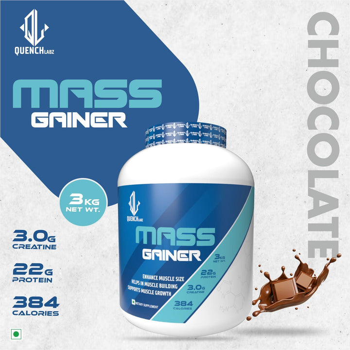 Mass Gainer 3 Kg + Mass Gain 60 capsules + Shaker 700 ml - Quenchlabz