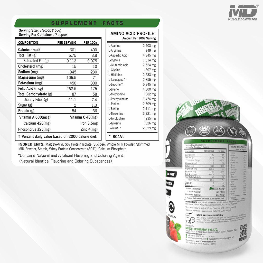 MD Titanium Mass Gainer | 54 G Protein | 87 G Carbs - Quenchlabz